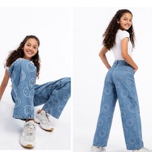 SMILEY X H&M Blue High Rise Light Wash Baggy Wide Leg Jeans NWOT